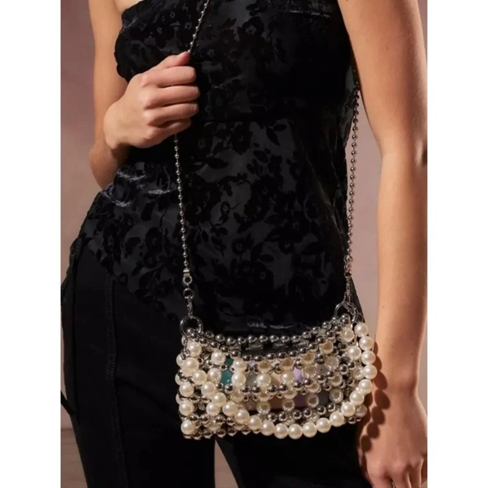 Urban Outfitters Kimchi Blue Beaded‎ Micro Pearl Convertible Crossbody Bag